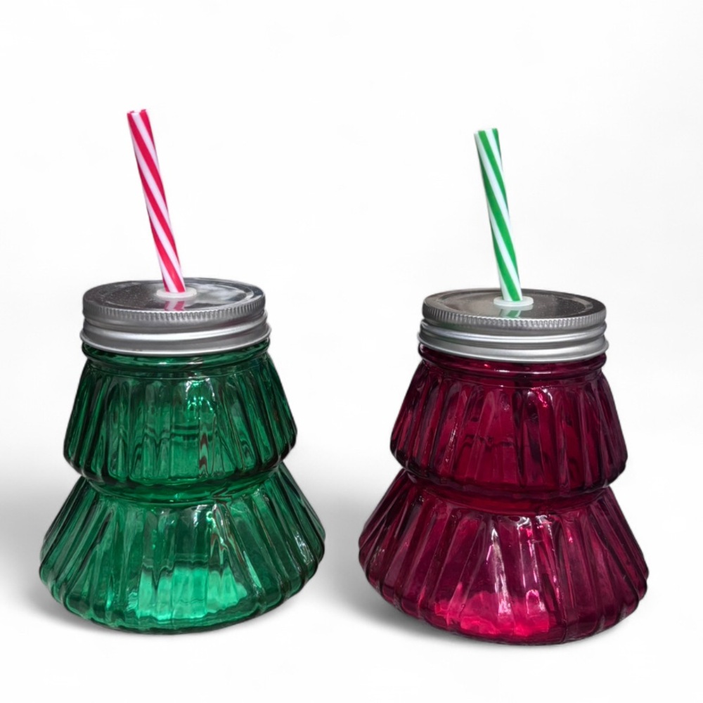 CHRISTMAS TREE SHAPED 22.5 OZ GLASS TUMBLERS
